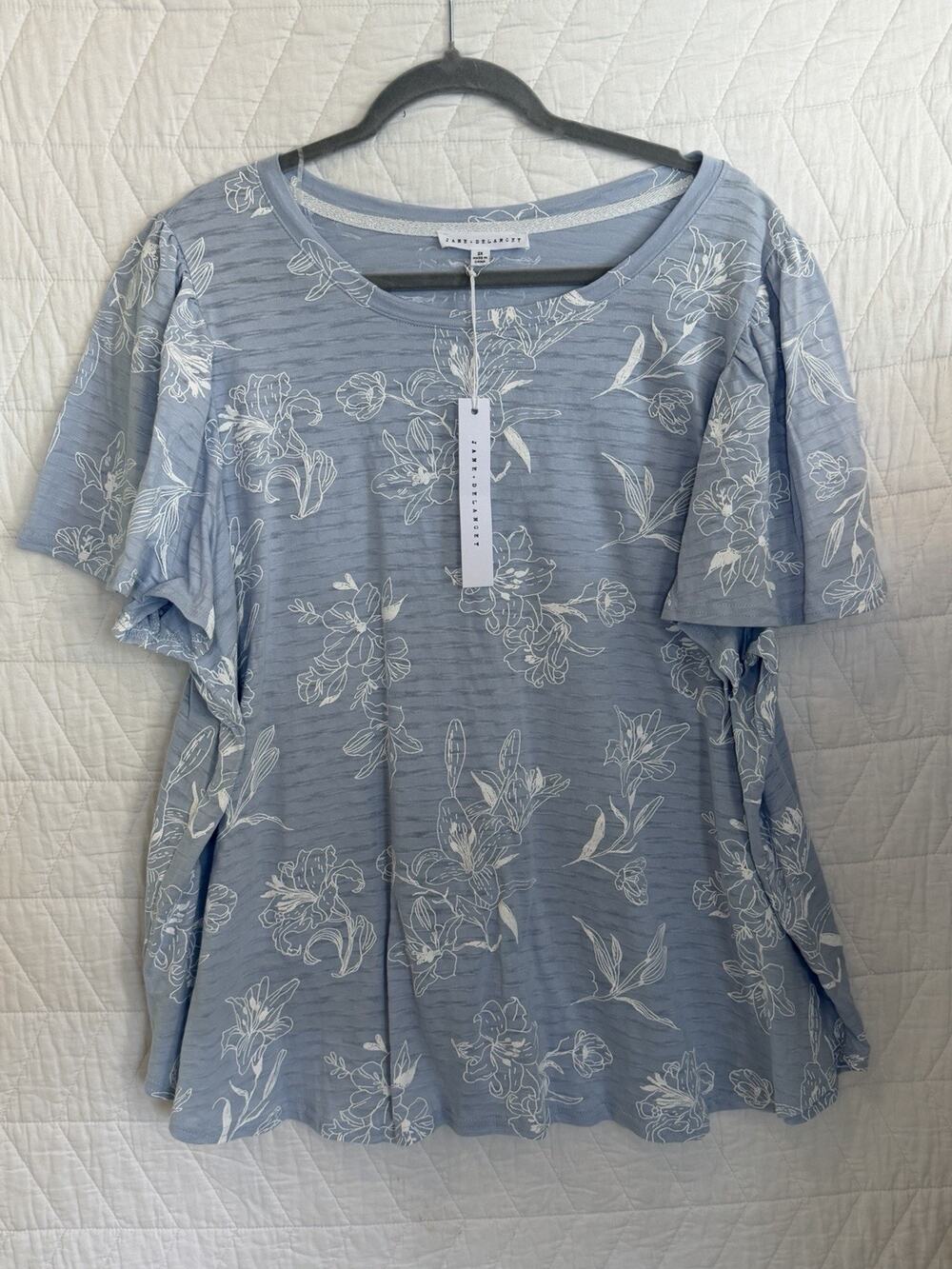 Jane Delancey Blue Blouse size 2X Short Balloon Sleeve Pullover Top NWT